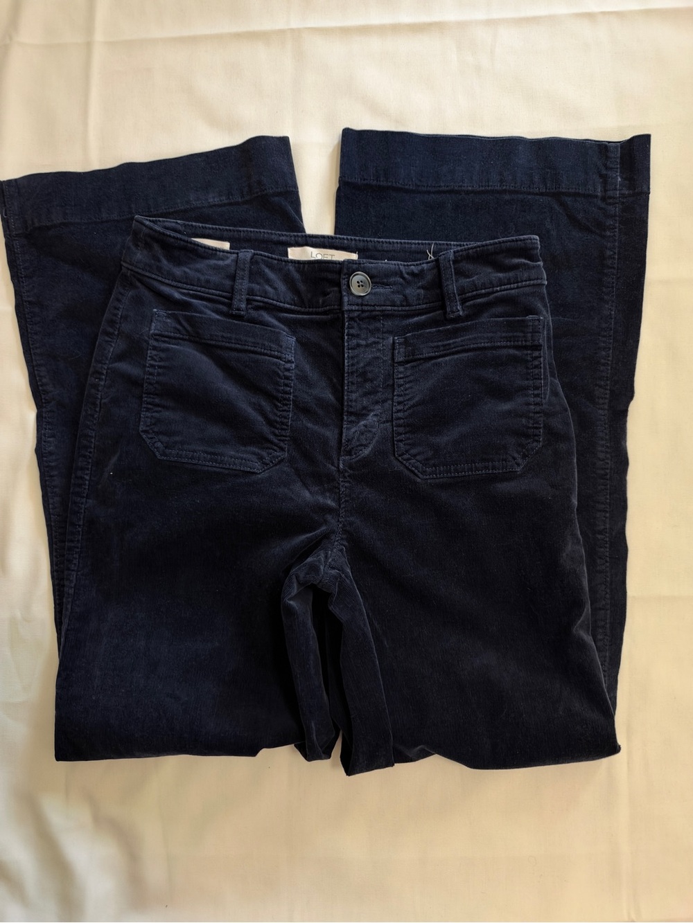 LOFT The Palmer Patch Pocket Wide Leg Pants Navy Corduroy High Rise Size 0 EUC - Picture 5 of 9